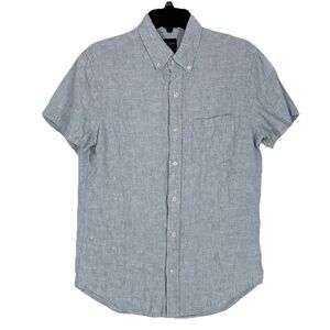 J Crew Blue Linen Button Shirt S Short Sleeve Slim Fit Preppy Office Career